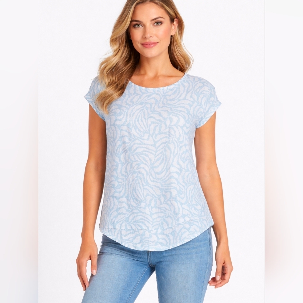 Tahari 100% Linen Sleeveless Blue And White Top Size Large